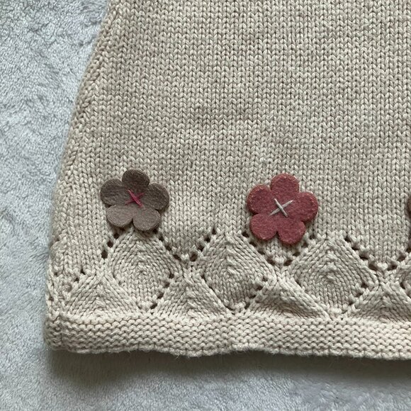 Catherine Malandrino Mini Sweater Baby Dress 12M | Cream Knit w/ Flowers VGUC - Picture 9 of 16